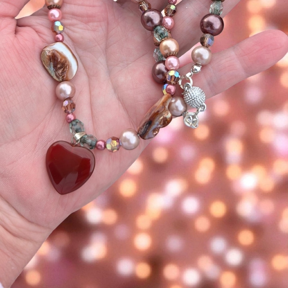 Handcrafted Necklace,  Multicolor Bead Necklace, Heart Pendant Necklace